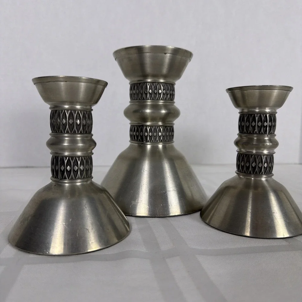 Vintage Set of 3 Måstad Norway Silver Pewter Taper Candlestick Candle Holders